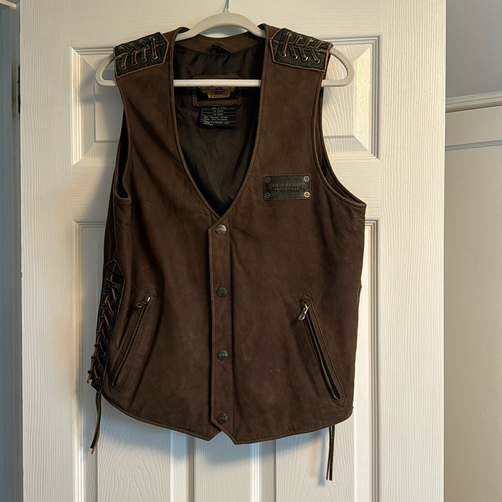 Harley Davidson motorcycles authentic brown leather suede vest